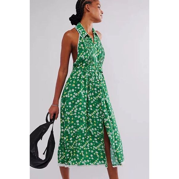 Free People Dresses & Skirts - Free People Slice Of Life Midi Dress Floral Printed Halter Buttondown M 285742